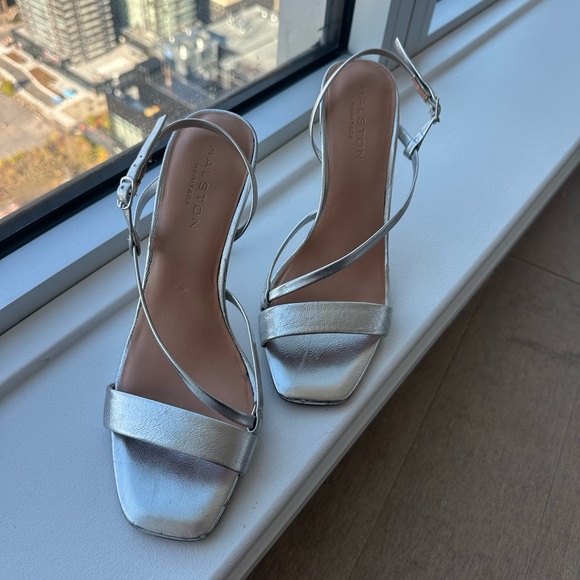 Halston Heritage Isla Leather Silver Heels - Picture 2 of 6